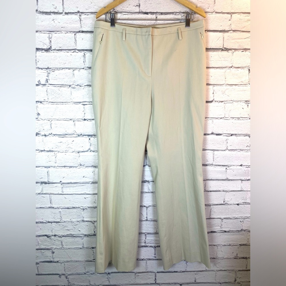 Akris Womens Wide Leg High Rise Tan/Cream Slacks Size 14 Stretch Vintage EUC